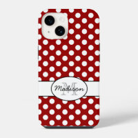 Cute Red White polka dots retro pattern Monogram