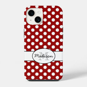 Cute Red White polka dots retro pattern Monogram iPhone 14 Case