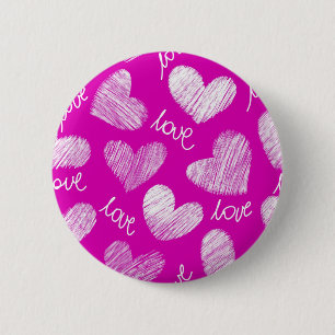 Cute Red White Scribbled Hearts with Love Script 6 Cm Round Badge