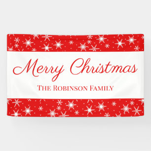Cute Red White Snowflake Merry Christmas Banner