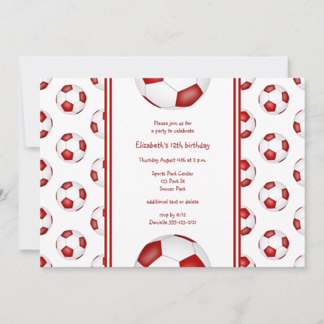 cute red white soccer balls pattern birthday party invitation (Front)