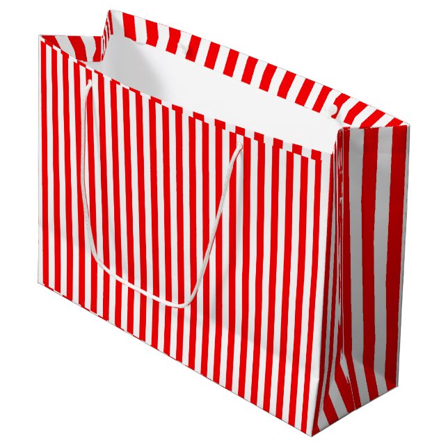 Cute Red White Stripes Large Gift Bag (Front Angled)