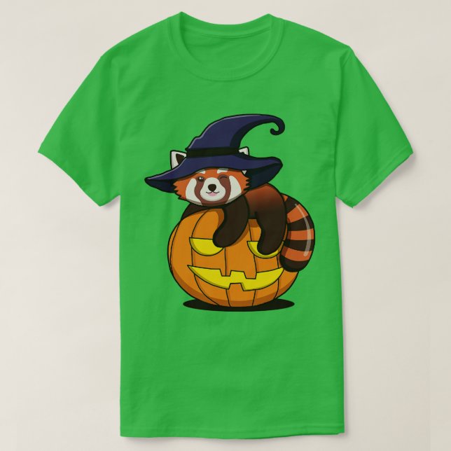 Cute Red Witch On The Pumpkin T-Shirt (Design Front)