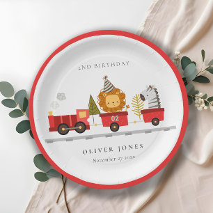 Cute Red Woodland Animal Train Any Age Birthday Paper Plate