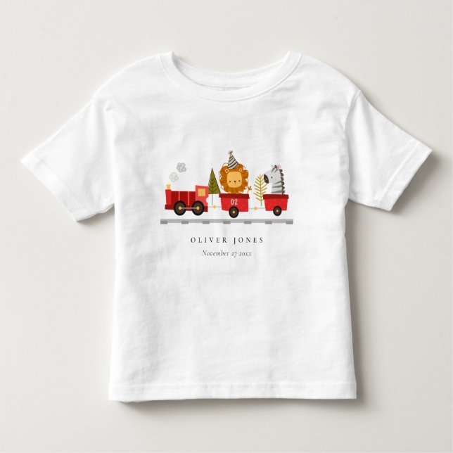 Cute Red Woodland Animal Train Any Age Birthday Toddler T-Shirt (Front)