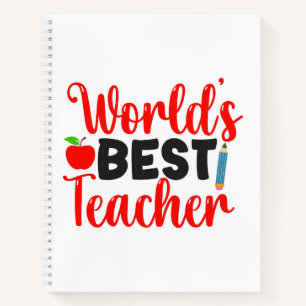 Cute Red Worlds Best Teacher Typography Notebook