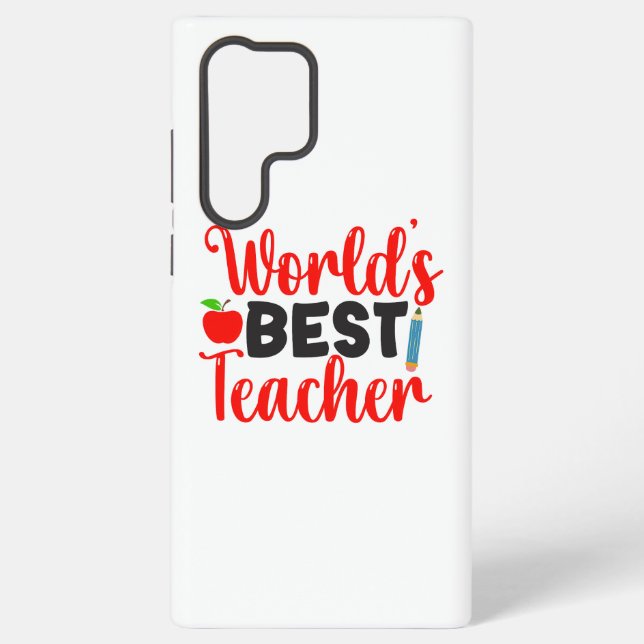 Cute Red Worlds Best Teacher Typography Samsung Galaxy S22 Ultra Case (Back)
