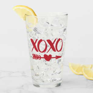 Cute Red XOXO with Cupid's Heart Arrow Glass