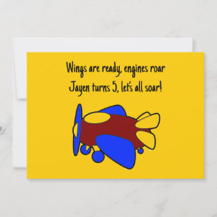 Cute Red Yellow Blue Aeroplane Cartoon for Kids Invitation