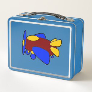 Cute Red Yellow Blue Aeroplane Cartoon for Kids Metal Lunch Box