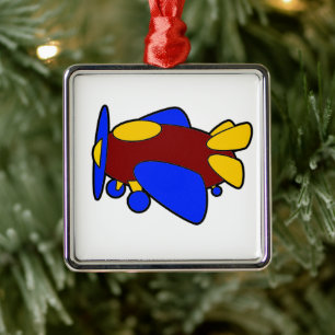 Cute Red Yellow Blue Aeroplane Cartoon for Kids Metal Tree Decoration