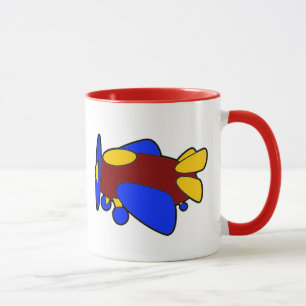 Cute Red Yellow Blue Aeroplane Cartoon for Kids Mug