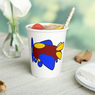 Cute Red Yellow Blue Aeroplane Cartoon for Kids Paper Cups