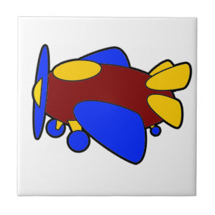 Cute Red Yellow Blue Aeroplane Cartoon for Kids Tile