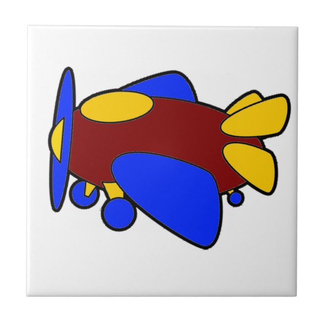 Cute Red Yellow Blue Aeroplane Cartoon for Kids Tile (Front)