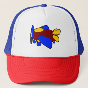 Cute Red Yellow Blue Aeroplane Cartoon for Kids Trucker Hat