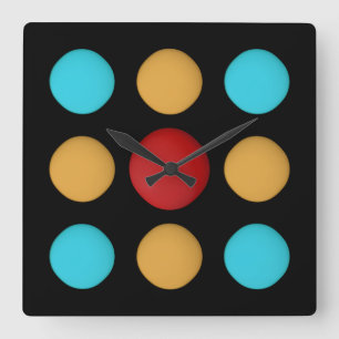 CUTE Red Yellow Blue Dots Square Wall Clock
