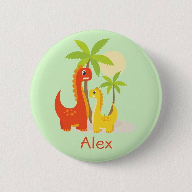 Cute Red Yellow Dinosaur Personalised Gift Button (Front)