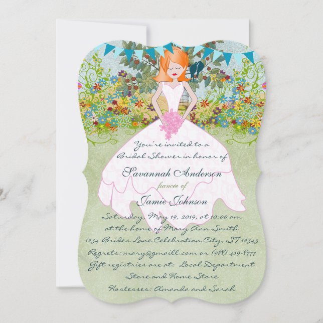 Cute Redhead Auburn Bride Boho Bridal Shower  Invitation (Front)