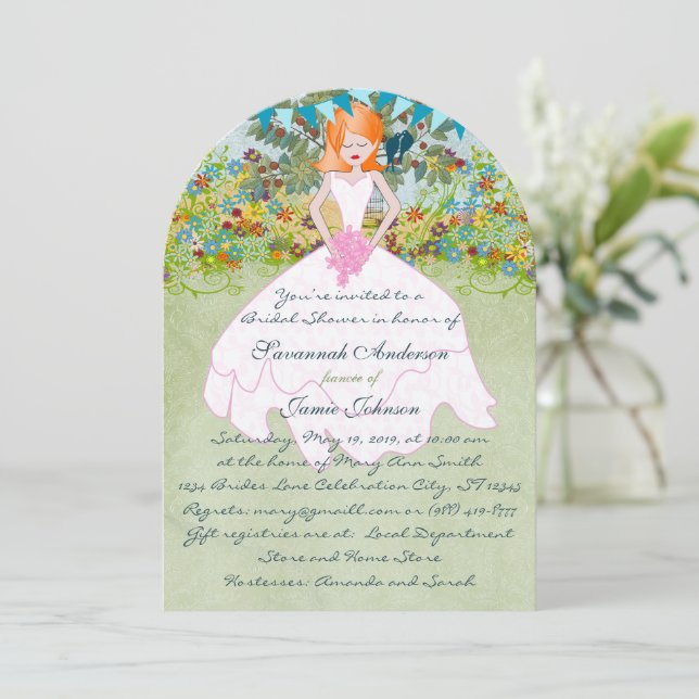 Cute Redhead Auburn Bride Boho Bridal Shower  Invitation (Standing Front)