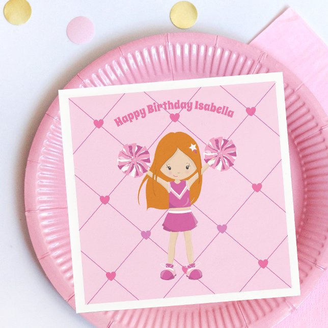 Cute Redhead Cheerleader Custom Birthday Party Napkin (Creator Uploaded)