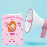 Cute Redhead Cheerleader Custom Pink Birthday