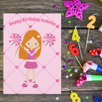 Cute Redhead Cheerleader Pink Custom Birthday