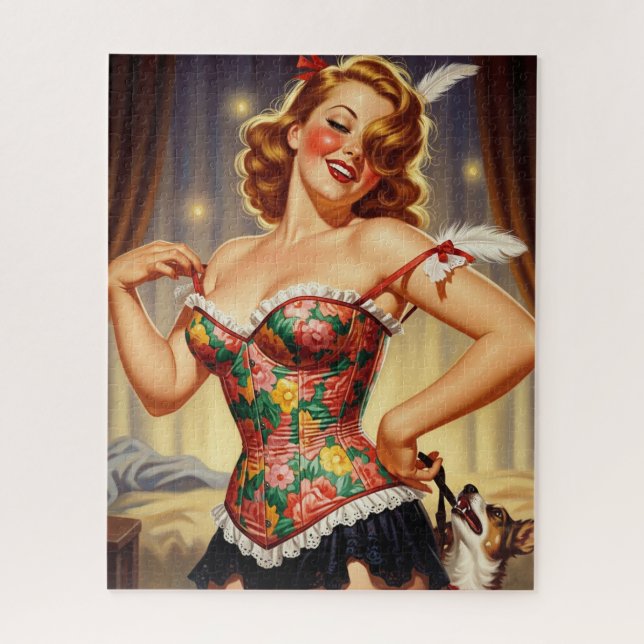 Cute Redhead pin-up girl with dog Jigsaw Puzzle (Vertical)
