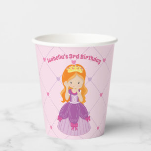 Cute Redhead Princess Pink Kids Birthday Party Paper Cups