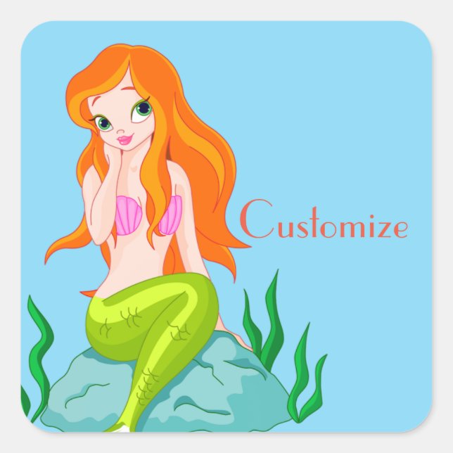 Cute Redheaded Mermaid Thunder_Cove Square Sticker (Front)