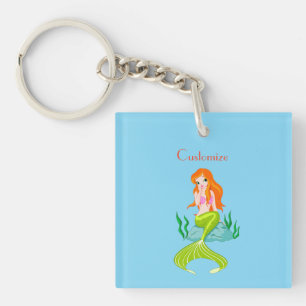 Cute Redheaded Mermaid Thunder_Cove Square Sticker Key Ring