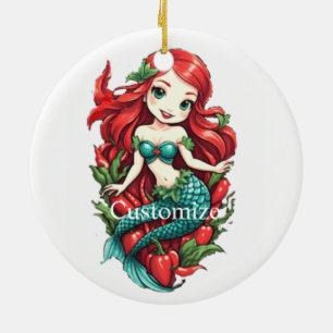 Cute Redheaded Two-tail Mermaid Thunder_Cove Ceramic Tree Decoration