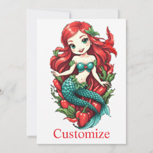 Cute Redheaded Two-tail Mermaid Thunder_Cove Invitation