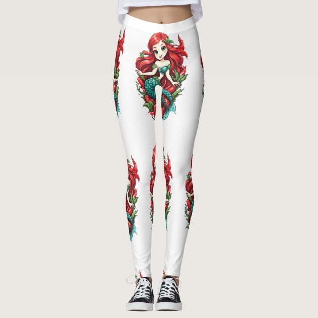 Cute Redheaded Two-tail Mermaid Thunder_Cove Leggings (Front)