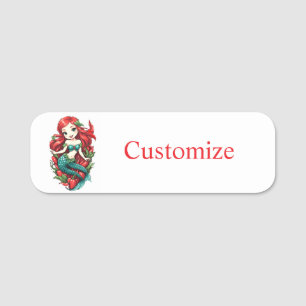 Cute Redheaded Two-tail Mermaid Thunder_Cove Name Tag