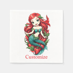 Cute Redheaded Two-tail Mermaid Thunder_Cove Napkin