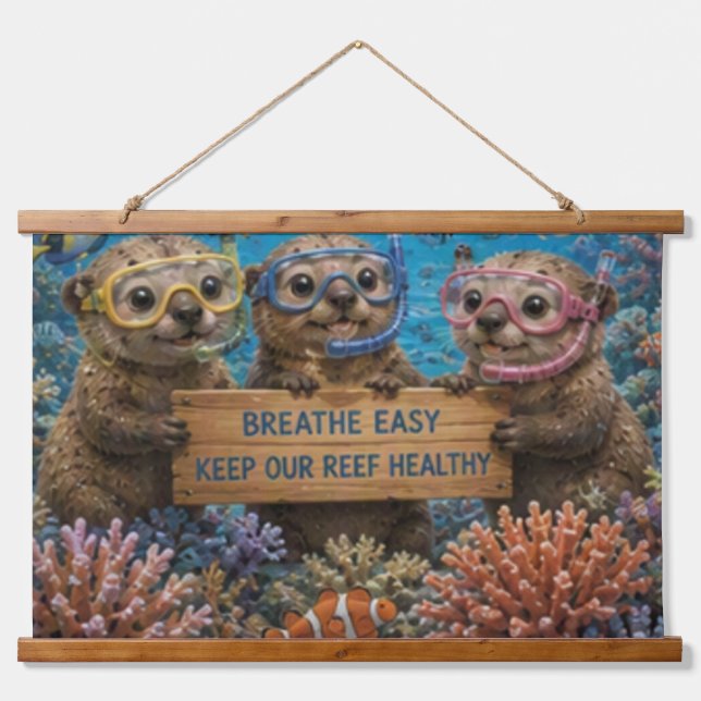 Cute Reef Conservation Otters  Hanging Tapestry (Front)