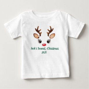 Cute Reindeer 1st/2nd/3rd/4 Christmas Personalise Baby T-Shirt