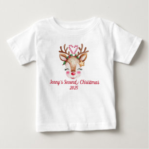 Cute Reindeer 1st/2nd/3rd/4 Christmas Personalise Baby T-Shirt