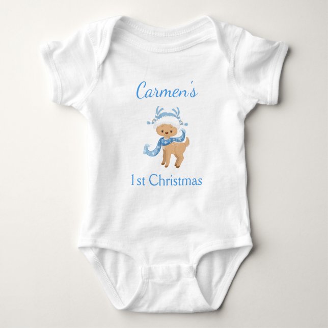 Cute Reindeer 1st Christmas Baby Bodysuit (Front)