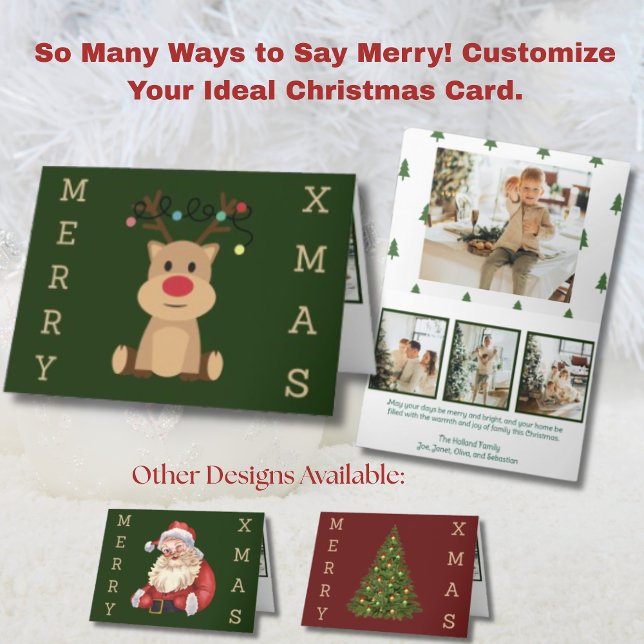 Cute Reindeer 4 Picture Holiday Card (Creator Uploaded)