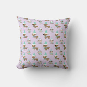 Cute Reindeer and Bunnies Holiday Art Pattern Cushion