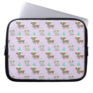Cute Reindeer and Bunnies Holiday Art Pattern Laptop Sleeve