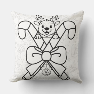 Cute Reindeer and Candy Canes Holiday Design Cushion