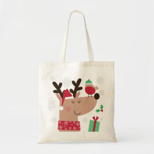 Cute Reindeer And Robin Tote Bag