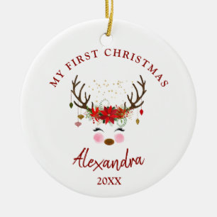 Cute Reindeer Baby 1st Christmas Ornament