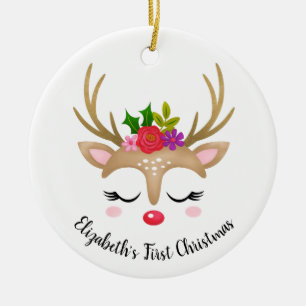 Cute Reindeer Babys First Christmas Ceramic Tree Decoration