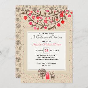 Cute #Reindeer & Berries Earth Tone / Custom Colou Invitation