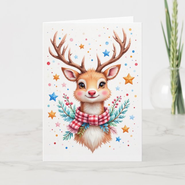 Cute Reindeer Blank Holiday Greeting Card (Front)