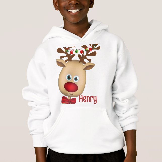 Cute Reindeer Boy Christmas Lights Custom Name (Front)